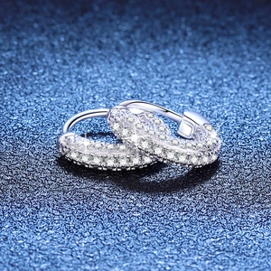 Sparkling S925 sterling silver hoop earrings with multi-row D color moissanite stones