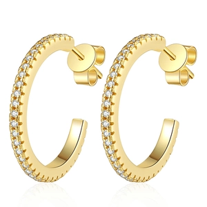 Sparkling S925 sterling silver C-shaped hoop earrings with pave moissanite gemstones