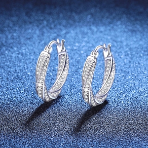 Boucles d'Oreilles Créoles Möbius en Argent Sterling S925 pour Femmes Incrustées de Moissanite 1.3ct Bijoux de Mariage Élégants