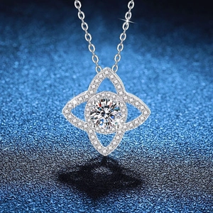 Elegant 925 Sterling Silver Moissanite Pendant Necklace Lotus Starburst Design Round Brilliant Cut Fine Jewelry For Women Daily Dating Gift