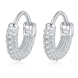 Sparkling S925 sterling silver hoop earrings with pave-set D color moissanite stones
