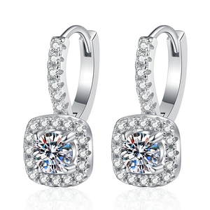 Elegant S925 sterling silver halo hoop earrings with 1ct round moissanite stones