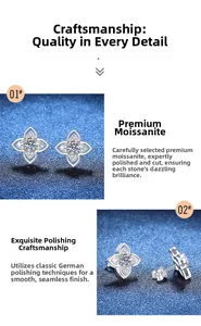 Nahaufnahme der 925er Silber Kleeblatt-Ohrstecker mit Moissanit und Poliertechnik