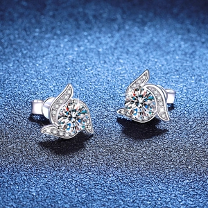 Elegant 925 sterling silver moissanite stud earrings with winged halo and secure butterfly back