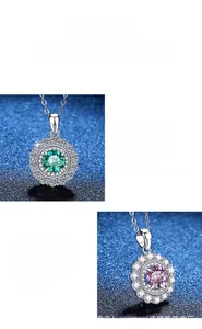 Macro de pendentifs en Moissanite 1ct colorée avec halo floral et polissage allemand
