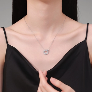 925 Sterling Silver Moissanite Pendant Necklace on Model with Elegant Choker Chain