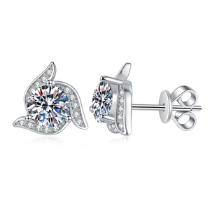 925 silver stud earrings with rotating windmill design and sparkling moissanite main stone