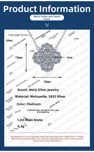Detail showing S925 silver four-leaf clover pendant with 1.2ct moissanite stones