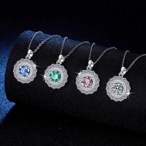 Collier en Argent Sterling 925 Moissanite de Luxe Pendentif Halo Tournesol Couleur D Coupe Ronde Bijoux Scintillants Avec Certificat GRA pour Femme Cadeau