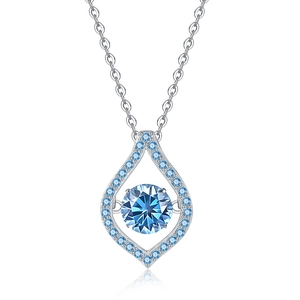 Collier en argent S925 avec pendentif moissanite bleue dansante en forme de goutte