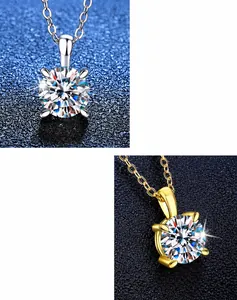 Detail der Moissanit-Halskette mit Vier-Krallen-Anhänger in Silber und Gold