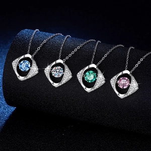925 Sterling Silver Moissanite Necklace Dancing Stone Geometric Pendant Fine Jewelry Fashion Necklaces With GRA Certificate For Women Gift