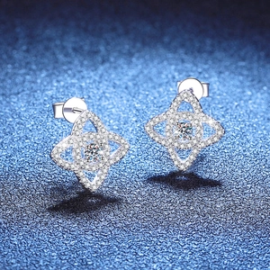S925 sterling silver lotus star moissanite stud earrings on a sparkling blue background