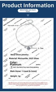 Detail view of 925 silver moissanite bracelet with 1ct stone and adjustable 16+3cm chain