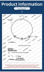 Detailed size specifications for 1.5ct Moissanite S925 silver bracelet in platinum tone