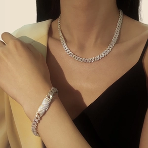 Conjunto de collar y pulsera Cuban link de plata 925 con moissanita estilo hip hop de lujo