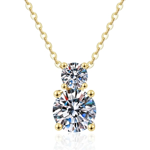 Collier minimaliste en argent S925 avec pendentif double moissanite ronde en or