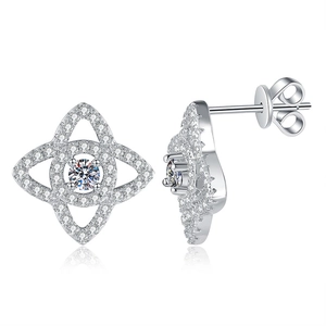 S925 sterling silver lotus star stud earrings with 0.2ct moissanite in flower design