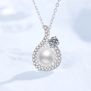 S925 Sterling Silver Freshwater Pearl Pendant Necklace Moissanite Zirconia Waterdrop Elegant Jewelry For Women Anniversary Gift