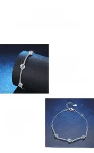 Macro detail of S925 sterling silver bracelet showing moissanite stones and polished finish