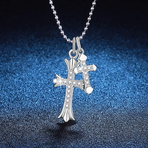 Collier Pendentif Croix en Argent Sterling S925 Moissanite Pendentif Double Croix Hip Hop Bijoux pour Femmes
