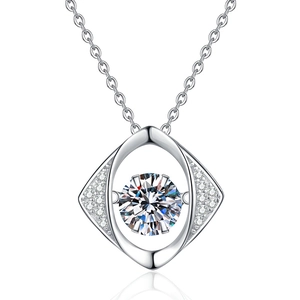 S925 sterling silver geometric pendant necklace with sparkling round moissanite center stone