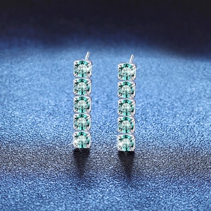 Luxury 925 Sterling Silver Moissanite Stud Earrings Maldives Blue-green Vertical Bar Inlaid Earrings For Women Jewelry Gift