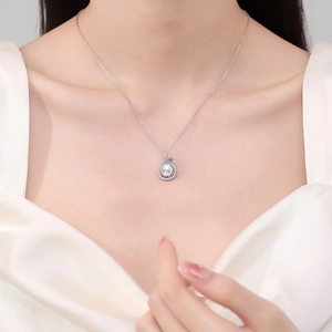 S925 sterling silver necklace with freshwater pearl and teardrop moissanite pendant