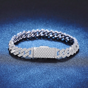 Pulsera cubana de plata 925 con moissanita brillante y cierre de caja de lujo