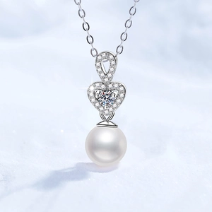 925 Sterling Silver Moissanite Heart Pendant Necklace For Women Elegant Natural Freshwater Pearl Drop Wedding Jewelry Gift
