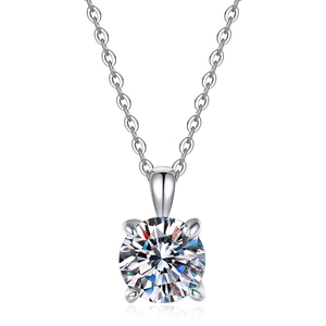 S925 Sterling Silber Halskette mit 1-Karat Moissanit-Anhänger in vierzackiger Fassung