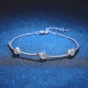 S925 Sterling Silver Moissanite Bracelet For Women D Color Twisted Rope Triple Stone Adjustable Chain Elegant Jewelry Gift