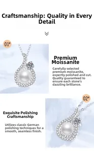 Detailed view of teardrop pendant with freshwater pearl and moissanite in s925 silver