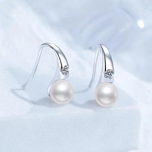 Elegant S925 silver hook earrings with white freshwater pearls and moissanite accents