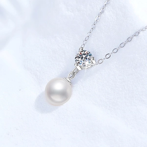 S925 Sterling Silver Natural Freshwater Pearl Moissanite Pendant Necklace Elegant Geometric Clavicle Chain Jewelry For Women Gift