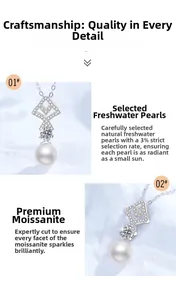 Dettaglio del ciondolo in argento 925 con moissanite e perla d'acqua dolce