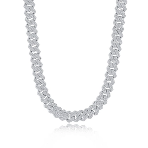 Collar de cadena cubana con moissanita y diamantes en plata de ley 925 estilo hip hop