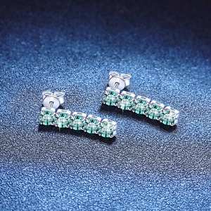 S925 silver stud earrings featuring five cyan blue moissanite stones in a row