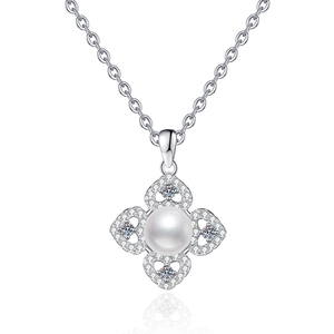 Elegant S925 silver necklace with camellia clover pendant featuring freshwater pearl