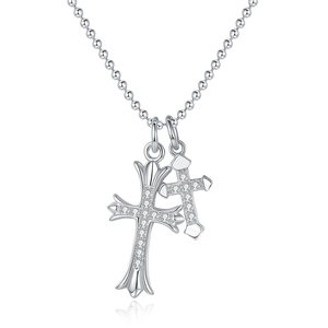 Collier en argent sterling S925 avec pendentifs double croix en moissanite sur chaîne