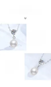 Macro shot of natural freshwater pearl pendant with moissanite and S925 silver chain