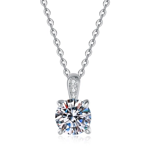Classic 1 carat moissanite pendant necklace with four-prong S925 sterling silver chain