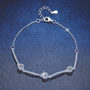 S925 sterling silver rope bubble bracelet with three round D color moissanite stones