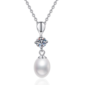 S925 sterling silver necklace featuring a water-drop pendant with pearl and moissanite