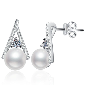 Elegant S925 sterling silver drop earrings with freshwater pearls and moissanite stones