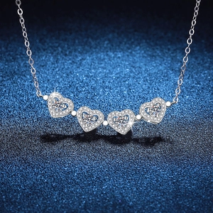 S925 sterling silver four-leaf clover necklace with sparkling moissanite pendants