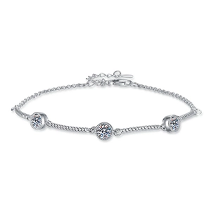 Elegant S925 sterling silver rope bubble bracelet with three D color moissanite stones