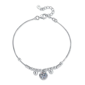 925 sterling silver bubble bracelet with 1ct moissanite stone and adjustable chain