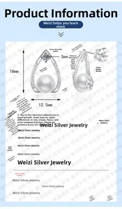 Détail macro de boucles d'oreilles en argent S925 avec perles d'eau douce de 8mm et moissanite