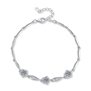 Elegant 925 sterling silver bracelet with plum blossom charms and moissanite stones